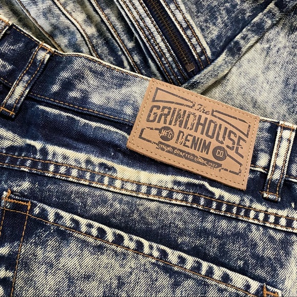 Acid Wash Jeans Denim Acid Wash Zipper Grindhouse Jeans B - Picture 3 of 8